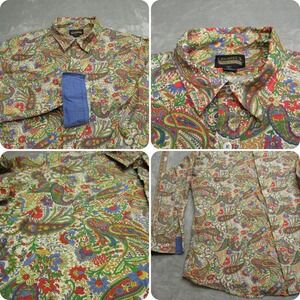 Cremieux Paisley Dress Shirt Men XXL Tall Green Button Long Sleeve AOP Geometric